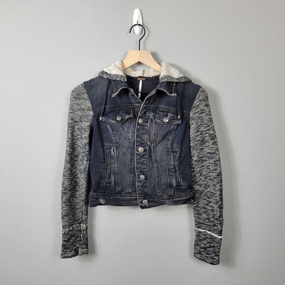 Free People Distresssed Denim Jacket. Dark Blue Wash XS#26 - Picture 5 of 15